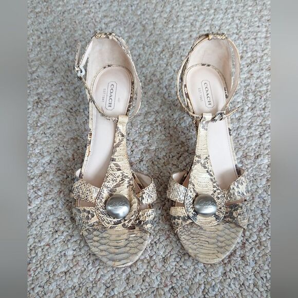 Coach Hellena Snake Python Sandals Size 8.5B - Picture 1 of 11